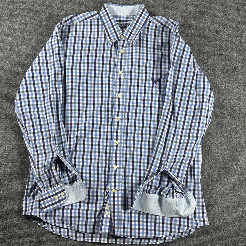 Barbour Mens XL Blue White Gingham Check Long Sleeve Button Down Shirt